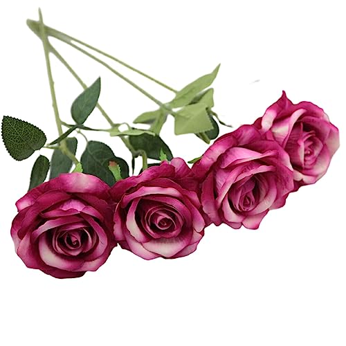IEEDFJKK 10 Stück künstliche Rosen aus Samtstoff für Hochzeiten und Heimdekorationen – All Senario, viele Farben, formbar, waschbar, Dunkelrosa, Farbe von IEEDFJKK