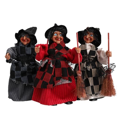 IEEDFJKK Kreative gruselige Halloween Hexe Puppe, lustige hängende Horror Hexe Puppen Dekor für Halloween Besen Figur von IEEDFJKK