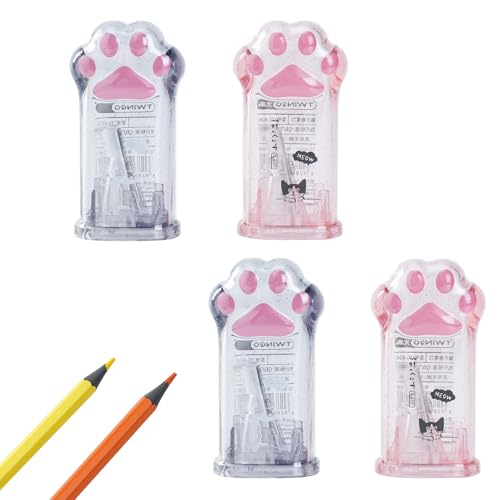 IEMIEBSHA Bleistiftspitzer mit Katzenpfote, niedliches Kawaii-ästhetisches Schreibwaren-Set, handlicher Bleistiftspitzer, Schulbedarf für Kinder, Erwachsene, Studenten, Mädchen (Rosa und Grau) von IEMIEBSHA