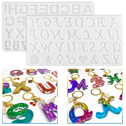 Buchstabenformen, umgekehrte Silikon-Alphabet-Form für Harz, Epoxidharz, Zahlen, Schlüsselanhänger, 2 Stück von IESCOO