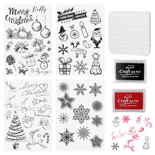 IETWATE 4 Blätter SilikonStempel Weihnachten, Transparente Weihnachtsstempel Set, Gitter Linien Acrylblock für Silikonstempel, DIY Stempelset Weihnachten mit Deco Druckton, für Handgemachtes Fotoalbum IETWATE 4 Blätter SilikonStempel Weihnachten, Transparente Weihnachtsstempel Set, Gitter Linien Acrylblock für Silikonstempel, DIY Stempelset Weihnachten mit Deco Druckton, für Handgemachtes Fotoalbum von IETWATE