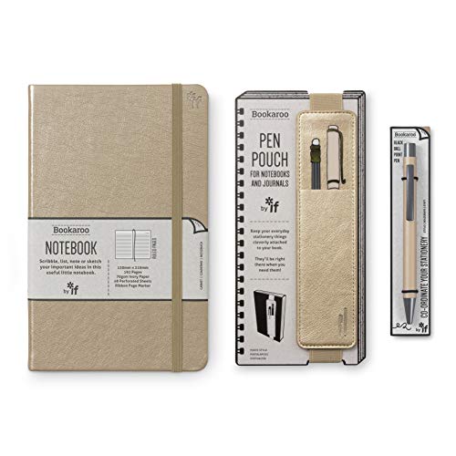 IF Bookaroo Notizbuch, Stifteetui & Stift-Set, Gold Hardcover-Notizbuch mit kontrastierendem Gummizug und Band, A5 21,5 x 13,5 cm, 192 Seiten Passende Stifttasche und Kugelschreiber mit schwarzer Tinte IF Bookaroo Notizbuch, Stifteetui & Stift-Set, Gold Hardcover-Notizbuch mit kontrastierendem Gummizug und Band, A5 21,5 x 13,5 cm, 192 Seiten Passende Stifttasche und Kugelschreiber mit schwarzer Tinte von IF