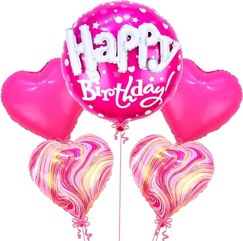 Luftballons Geburtstag, Happy Birthday Ballon Folienballon Rosa Herzluftballons für Mädchen Frauen Geburtstag, Hochzeit, Thema Party Deko - 5 Stück von IFAZONE