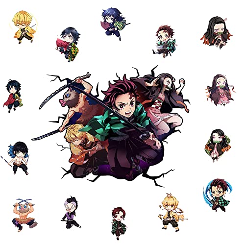 Demon Slayer Wall Sticker, Wandaufkleber für Kinderzimmer, Demon Slayer Wandtattoo 3D Effect Sticker Wasserdicht Sticker Set für Kinderzimmer, Schlafzimmer, Wohnzimmer, Heimtextilien Wanddekoration von IFHDO