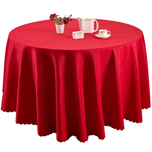 IFIKK Rund Tischdecke, Tischdecke Abwaschbar, Wasserabweisend Tischtuch, Table Cloth, Tafeldecke mit Saum, Tischtücher Fleckschutz Pflegeleicht Abwaschbar (Rund: 160cm, Rot) von IFIKK