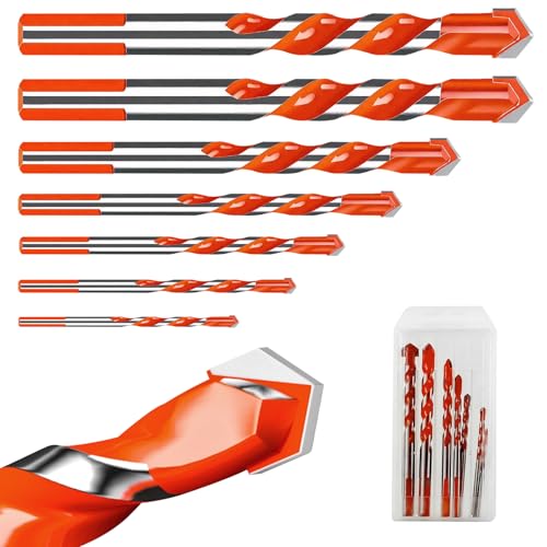 7-teiliges Beton- oder Steinbohrer-Set zum Bohren von Löchern in Fliesen, Beton, Eisenplatten, Glas, Kunststoff, Aschenblock, Holz, Edelstahl, rote Trickwände usw. (orange) von IFPPSAE
