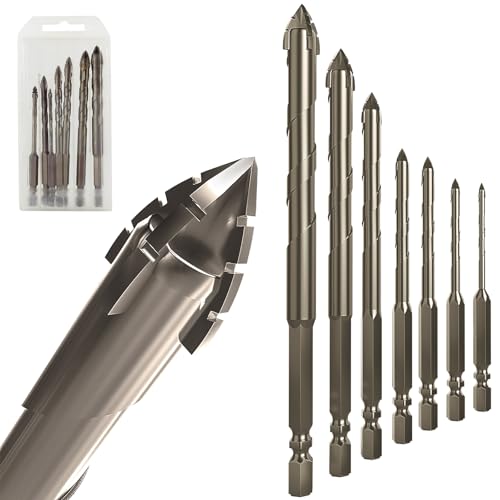 7-teiliges Steinbohrer-Set mit Sechskantschaft, Betonbohrer-Set, Hartmetallspitzenbohrer für Beton, Fliesen, Ziegel, Kunststoff, Zement (0,3 cm ~ 1,27 cm), erdiges Gelb von IFPPSAE