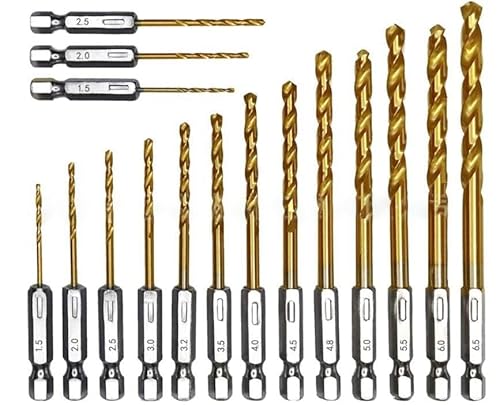IFPPSAE Schlagbohrer-Set mit Sechskantschaft (13-teiliges Set + 3 Stück gratis), titanbeschichtetes HSS-Spiralbohrer-Set für Holz, Blech, verschiedene Kunststoffe, Schnellwechsel-Design (1/16-1/4 Zoll von IFPPSAE