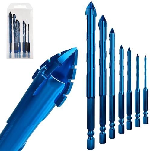 Steinbohrer-Set mit Sechskantschaft, Betonbohrer-Set, Hartmetallspitzenbohrer für Beton, Fliesen, Ziegel, Kunststoff, Zement (0,3 cm ~ 1,27 cm), Blau, 7-teilig von IFPPSAE