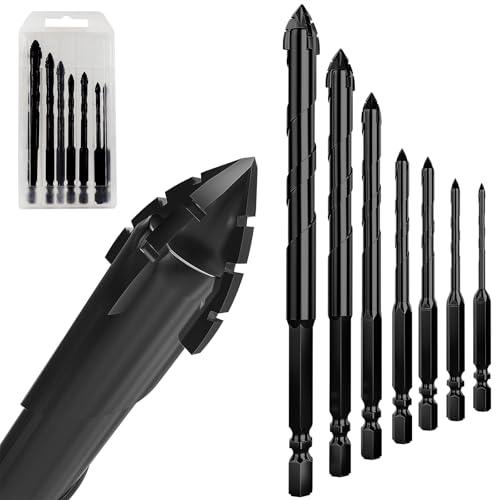 Steinbohrer-Set mit Sechskantschaft, Betonbohrer-Set, Hartmetallspitzenbohrer für Beton, Fliesen, Ziegel, Kunststoff, Zement (0,3 cm ~ 1,27 cm), Schwarz, 7-teilig von IFPPSAE