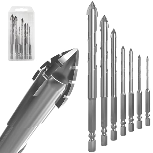 Steinbohrer-Set mit Sechskantschaft, Betonbohrer-Set, Hartmetallspitzenbohrer für Beton, Fliesen, Ziegel, Kunststoff, Zement (0,3 cm ~ 1,27 cm), Silber, 7-teilig von IFPPSAE