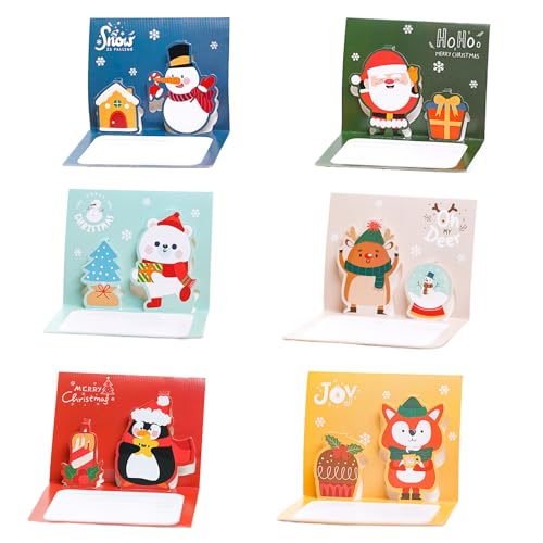 3D Weihnachtskarten mit Umschlag Set 6 Stück Pop Up Motive, Klappkarten Weihnachten Postkarten Karten 3D Grußkarte für Freunde und Familie Geschenk von IFUDE