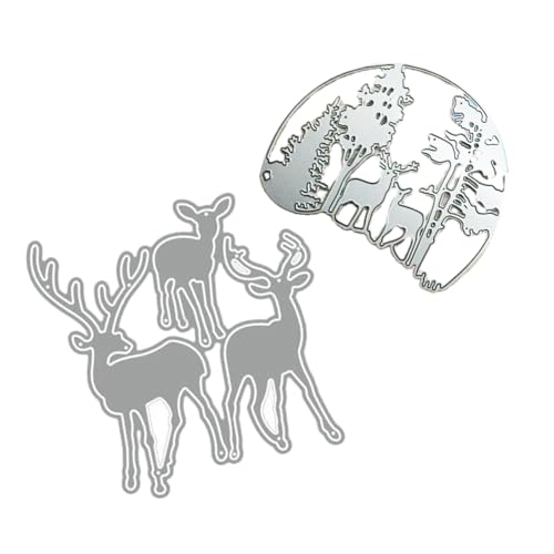 IFUDE Stanzschablone Weihnachts Baumkreis-Rahmen und Hirsch Stanzformen Set für DIY Scrapbooking und Kartenherstellung Dekorative Papierformen Fotoalben (2), Silber von IFUDE
