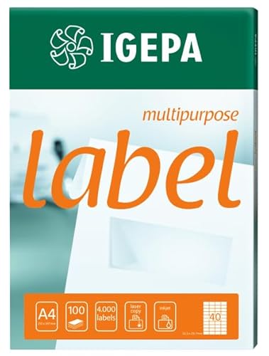 Igepa Label Multipurpose Etiketten 105 x 57 mm Papier permanent haftend für Laser- und Injektdrucker sowie Kopierer 100 Blatt A4 / 1000 Etiketten von IGEPA