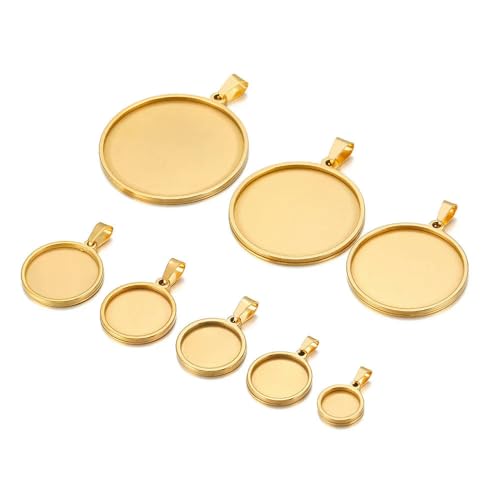 Basis zur Schmuckherstellung, 5 Stück runde, blanke Basis aus Edelstahl for Anhängerschale, 15/20/25/30/35/40 mm, Cabochon-Kamee-Basisfassung, Schmuckherstellungszubehör(Gold Color,Inner Dia 30mm) von IGGLL