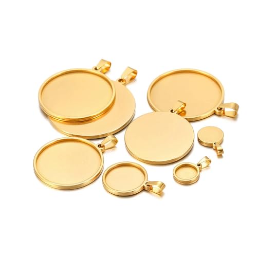 Basis zur Schmuckherstellung, 5 Stück runde, blanke Basis aus Edelstahl for Anhängerschale, 15/20/25/30/35/40 mm, Cabochon-Kamee-Basisfassung, Schmuckherstellungszubehör(Gold Color,Inner Dia 35mm) von IGGLL
