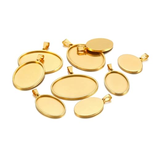 Basis zur Schmuckherstellung, 5-teilige Basis, 13 x 18 mm, goldfarben, oval, blanke Basen for Anhänger, Tablett, 18/25/30/35/40 mm, Cabochon-Kamee-Basiseinstellungen, Schmuckherstellungszubehör(Gold 2 von IGGLL