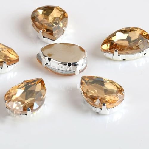 Hotfix 50 Stk Strasssteine zum Annähen Strass Glas Tropfen mit Klaue auf Metallbasis für Hochzeit Dekoration (Gold, 10 x 14 mm) von IGGLL