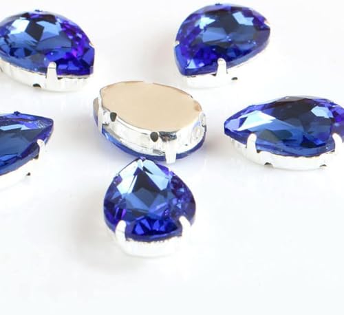 Hotfix 50 Stück Strasssteine zum Annähen Strass Glas Tropfen mit Klaue auf Metallbasis für Hochzeit Dekoration (Blau, 13 x 18 mm) von IGGLL