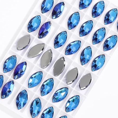 Hotfix Strass, angenähte Strass, Pferdesauge, Flachnäht, Kristall Strass, Kleider Applikationen, Glas glitzernde Kristall Nähsteine für Perlendeko (blau, 9 x 18 von IGGLL