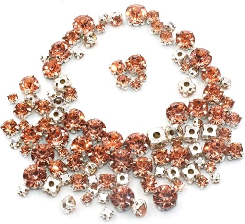 Hotfix Strasssteine, Nähen auf Strass, 100 Teile/Beutel Mix Größe Glas Kristall Steine Kleidung Lose Perlen Silber Klaue Einstellung Nähen Strass Strass DIY Hochzeitskleid (Champagner) von IGGLL