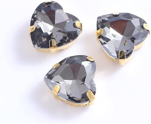 Hotfix Strasssteine, Nähen auf Strass, Herzform Glas Nähen auf Steinen mit Goldkralle Nähen auf Stein Kristall für Kleidung Zubehör Schuhe DIY (Grau, 12mm 50pcs) von IGGLL