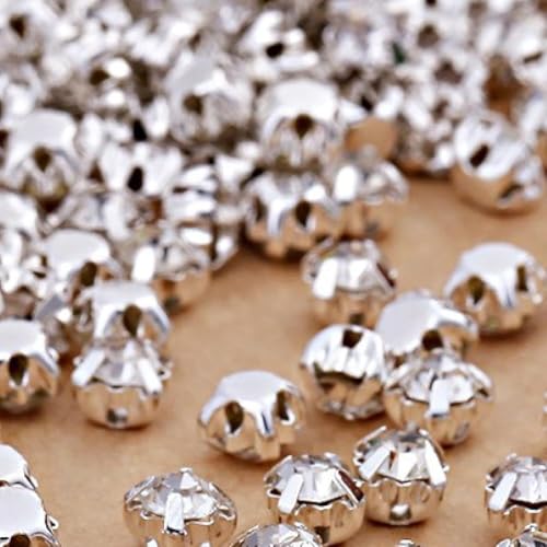 Hotfix-Strasssteine, runde Form, Glas-Strasssteine mit Kralle, zum Aufnähen, Kristallstein, Diamant-Metall-Basis, Schnalle für Kleidung (klarer Kristall) von IGGLL