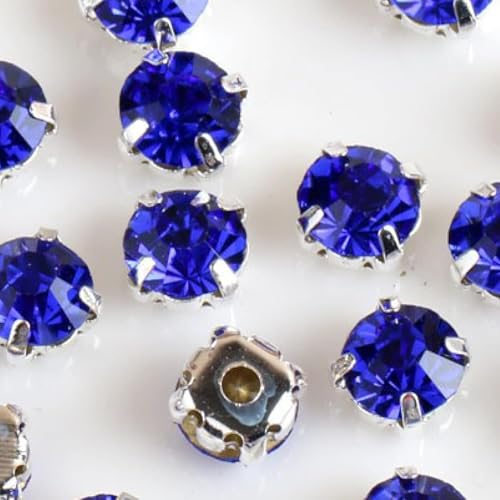 Hotfix-Strasssteine, runde Form, Glas-Strasssteine mit Kralle, zum Aufnähen, Kristallstein, Strass, Diamant-Metall-Basis, Schnalle für Kleidung (Dunkelblau) von IGGLL