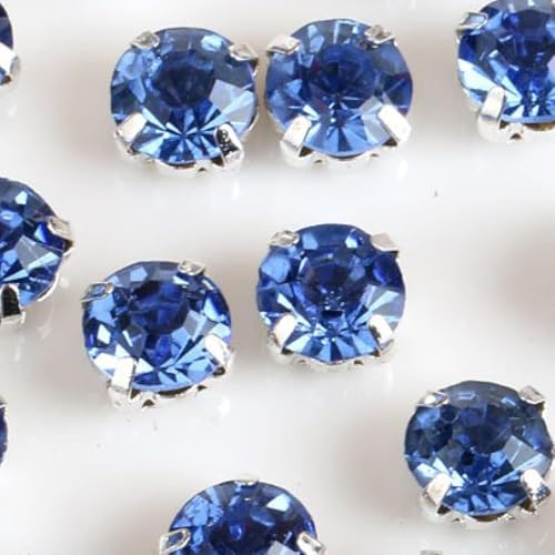 Hotfix-Strasssteine, runde Form, Glas-Strasssteine mit Kralle, zum Aufnähen, Kristallstein, Strass, Diamant-Metall-Basis, Schnalle für Kleidung (Hellblau) von IGGLL
