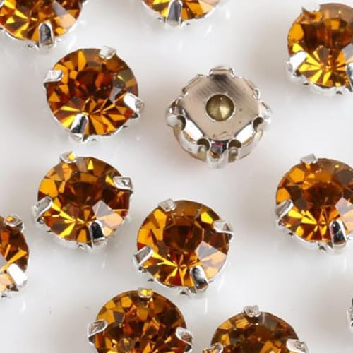 Hotfix-Strasssteine, runde Form, Glas-Strasssteine mit Kralle, zum Aufnähen, Kristallstein, Strass, Diamant-Metall-Basis, Schnalle für Kleidung (Topas) von IGGLL