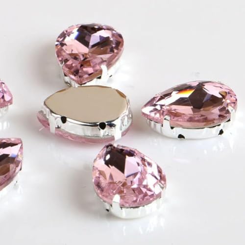 Hotfix-Strasssteine, tropfenförmige Glas-Strasssteine mit Kralle, zum Aufnähen in Tropfenform, Kristallstein, Strass, Diamant-Metallsockel, Hochzeitsdekoration (Rosa, 13 x 18 mm, 50 Stück) von IGGLL