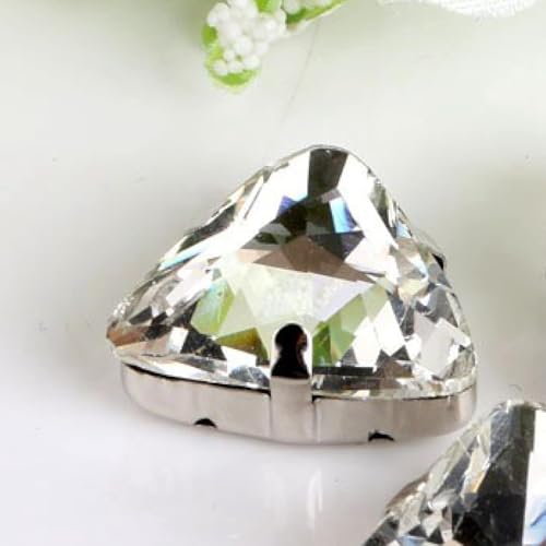 Hotfix-Strasssteine, zum Aufnähen, 18 mm, 50 Stück/Packung, dreieckige Form, Glas-Strasssteine zum Aufnähen mit Kralle, Metallsockel, Kristallstein, Diamant für Kleidung (klarer Kristall) von IGGLL
