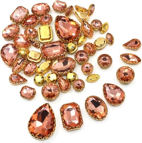 Hotfix-Strasssteine, zum Aufnähen, 50 Stück/Beutel, gemischte Form, Kristallsteine, Nähen, Gold, Spitze, Krallenfassung, Glas, Strass, DIY, Schuhe, Kleidung, Zubehör (wasserrot) von IGGLL