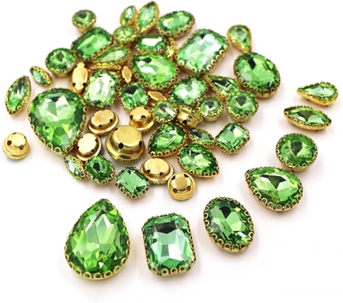 Hotfix-Strasssteine, zum Aufnähen, 50 Stück/Beutel, gemischte Form, Kristallsteine, Nähen, goldfarbene Spitze, Krallenfassung, Glas, Strass, DIY, Schuhe, Kleidung, Zubehör (hellgrün) von IGGLL