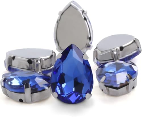 Hotfix-Strasssteine, zum Aufnähen, Glitzersteine, Kristall-Strasssteine, zum Aufnähen von Glassteinen, Ornament, Diamantperlen für Kleid, DIY, Handwerk, Krallenbohrer-Zubehör (Blau, 10 x 14 mm, 30 von IGGLL
