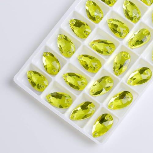 Hotfix-Strasssteine, zum Aufnähen, Wassertropfen, flache Rückseite, 2 Löcher, Glaskristall für selbstgemachte Hochzeitskleider, Gelb, 10 x 14 mm, 36 Stück von IGGLL