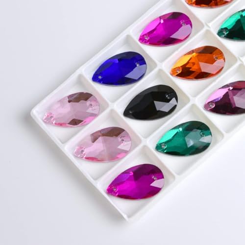 Hotfix-Strasssteine, zum Aufnähen, Wassertropfen, flache Rückseite, 2 Löcher, Glaskristall für selbstgemachte Hochzeitskleider, mehrfarbig, 10 x 14 mm, 36 Stück von IGGLL