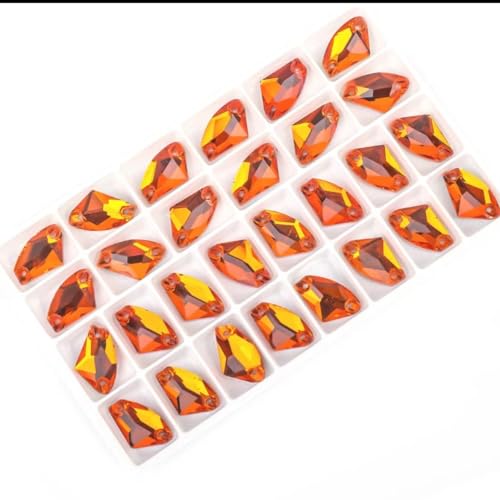 Hotfix-Strasssteine, zum Aufnähen, genähte Steine, flache Rückseite, Strasssteine, zum Aufnähen, Kristalle, Bastelsteine, Glas-Strasssteine für Kleidung, Zubehör (Orange, 12 x 19 mm, 28 Stück) von IGGLL