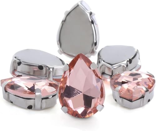 Hotfix Strasssteine zum Annähen, 30 Stück Strasssteine zum Annähen, Kristall Strass zum Annähen Handarbeiten, Zierperlen für Kleid, Basteln, Bohrzubehör (Rosa, 7x10mm) von IGGLL