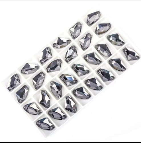 Hotfix Strasssteine zum Annähen mit flacher Rückseite, 28 Stück, Strass-Steine für DIY und Bekleidungszubehör (Silber, 12 x 19 mm) von IGGLL