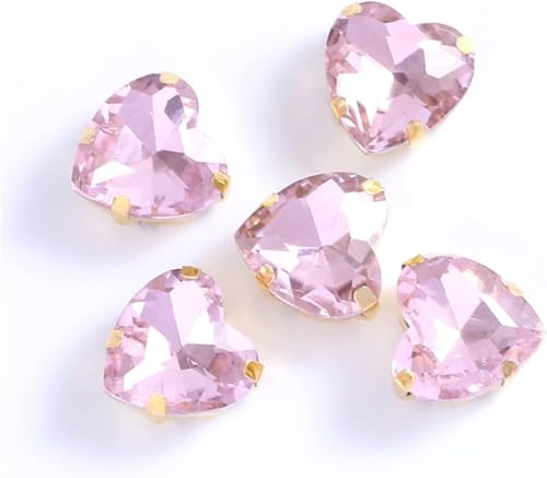 Hotfix Strasssteine zum Aufnähen 50 Stück Strasssteine Herz mit Goldener Kralle Glasperlen Strass für Kleidung Schuhe DIY (Hellviolett, 12mm) von IGGLL