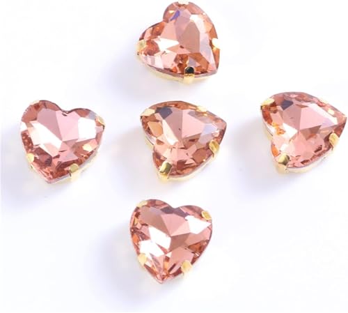 Hotfix Strasssteine zum Aufnähen Strass Herz mit Goldklaue zum Nähen auf Steinglas für Kleidung Accessoires Schuhe DIY (Rosa, 14mm von IGGLL
