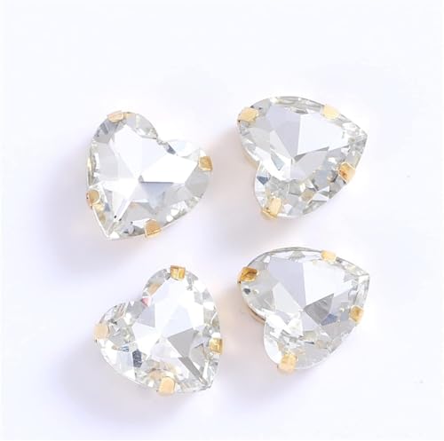 Hotfix Strasssteine zum Aufnähen Strass Herz mit Goldklaue zum Nähen auf Steinglas für Kleidung Accessoires Schuhe DIY (Weiß, 12mm Hotfix Strasssteine zum Aufnähen Strass Herz mit Goldklaue zum Nähen auf Steinglas für Kleidung Accessoires Schuhe DIY (Weiß, 12mm von IGGLL