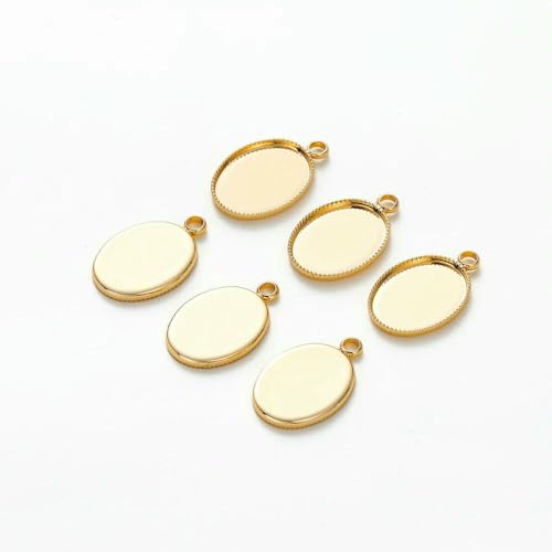 IGGLL Basis for die Schmuckherstellung, 10 Stück 14 K/18 K Anhänger, vergoldetes Messing, ovale Cabochon-Basisschalen, Einfassungen, Rohlinge, Zubehör for die Schmuckherstellung(18k Gold,12 x 16mm) von IGGLL