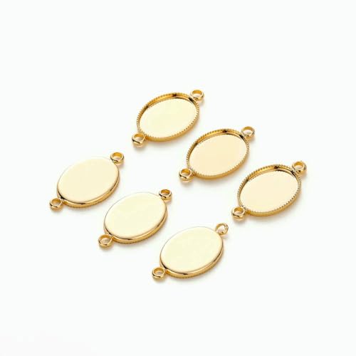 IGGLL Basis for die Schmuckherstellung, 10 Stück 14 K/18 K Anhänger, vergoldetes Messing, ovale Cabochon-Basisschalen, Einfassungen, Rohlinge, Zubehör for die Schmuckherstellung(18k Gold 01,8 x 10mm) von IGGLL