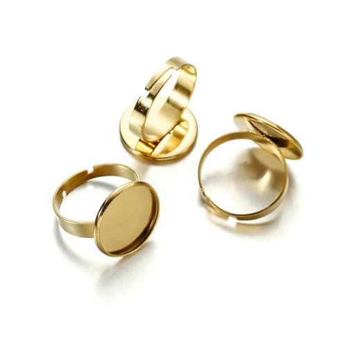 IGGLL Basis for die Schmuckherstellung, 10 Stück verstellbare Leere Ringbasis aus Edelstahl, passend for 10/12/14/16/18/20/25 mm Glas-Cabochon-Tablett for die DIY-Ringschmuckherstellung(Gold,16mm) von IGGLL