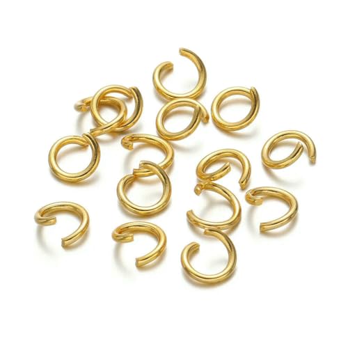 IGGLL Basis for die Schmuckherstellung, 100–200 Stück/Los, offene Biegeringe aus Edelstahl, Spaltringe, Verbinder for die DIY-Schmuckherstellung, Zubehör, 3 mm, 5 mm(Gold,100pcs 0.8x5mm) von IGGLL