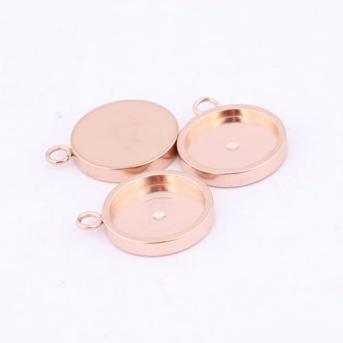 IGGLL Basis for die Schmuckherstellung, 20 Stück 10-mm-Cabochon-Basisfassungsrohlinge aus Edelstahl, runde, vergoldete Charm-Anhänger-Lünettenschalen, DIY for die Schmuckherstellung(Rose Gold) von IGGLL