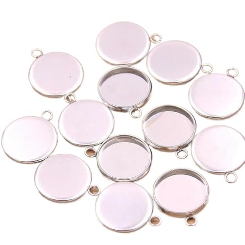 IGGLL Basis zur Schmuckherstellung, 10 Stück, 12 mm Innengröße, 2 Farben, Edelstahl, runde Cabochon-Basisfassung, DIY-Leeranhänger-Tablett zur Halskettenherstellung(Steel Color) von IGGLL