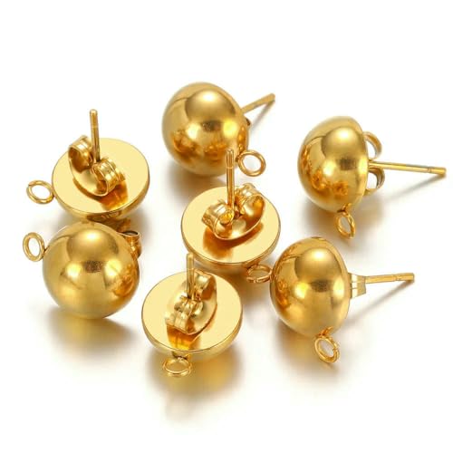IGGLL Basis zur Schmuckherstellung, 10 Stück Edelstahl-Ohrstecker-Basis, massiver Halbkugel-Ohrstecker mit offenem Ring zur Herstellung von Ohrringen, Zubehör 6/8/10 mm(Gold,8mm) von IGGLL